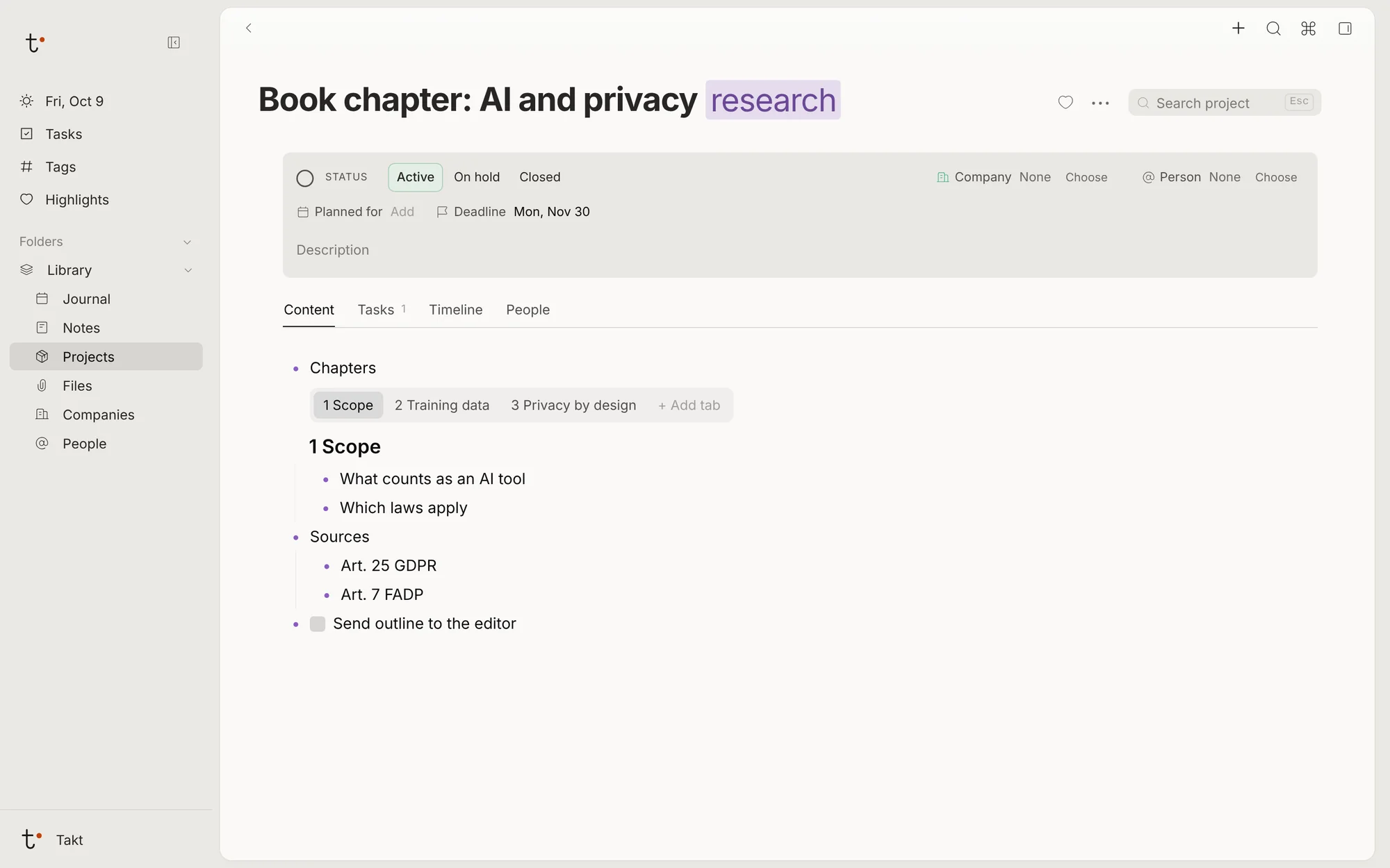 A bullet Chapters shown as tabs, with the first chapter open.